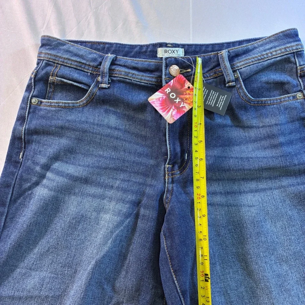 Roxy Women Wide Leg Jeans Medium Wash Raw Hem High Rise Denim Size 5 NWT